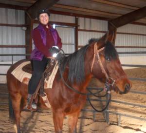 Cindy Roper on her mare Nova, six weeks after clavicle and rib fracture